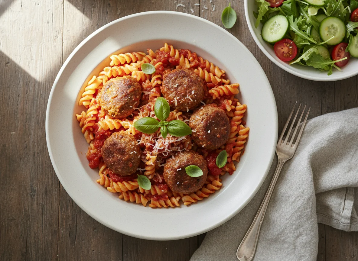 Meatball Pasta with Side Salad photo