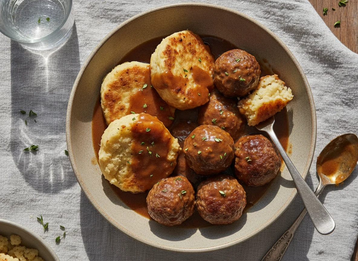 Meatballs and Dumplings in Gravy photo