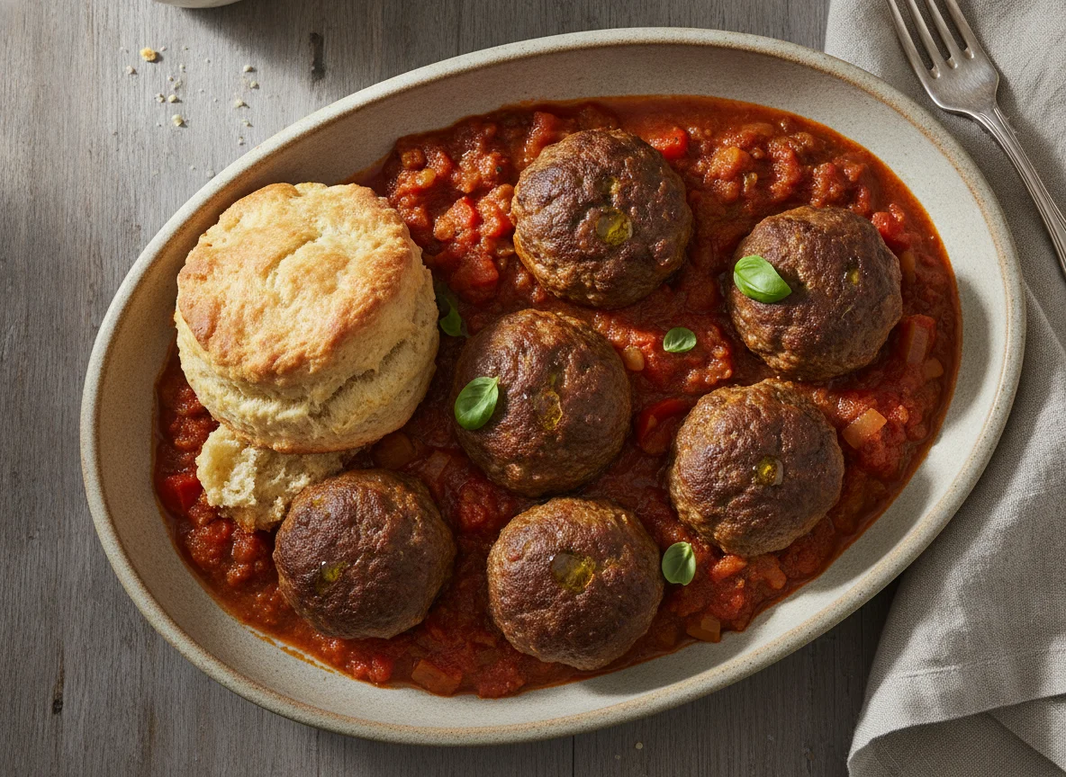 Meatballs in Tomato Sauce with Biscuit photo