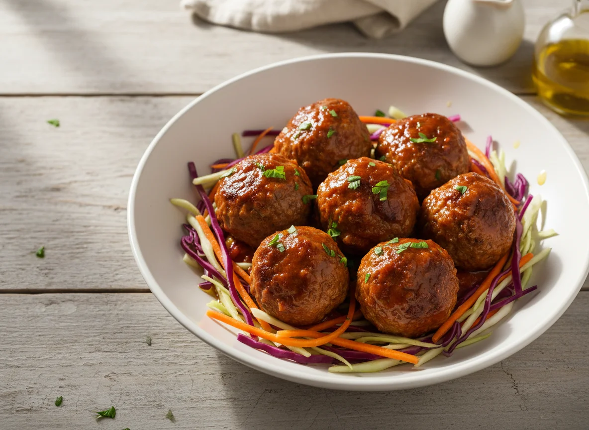 Meatballs with Cabbage and Carrot Salad photo