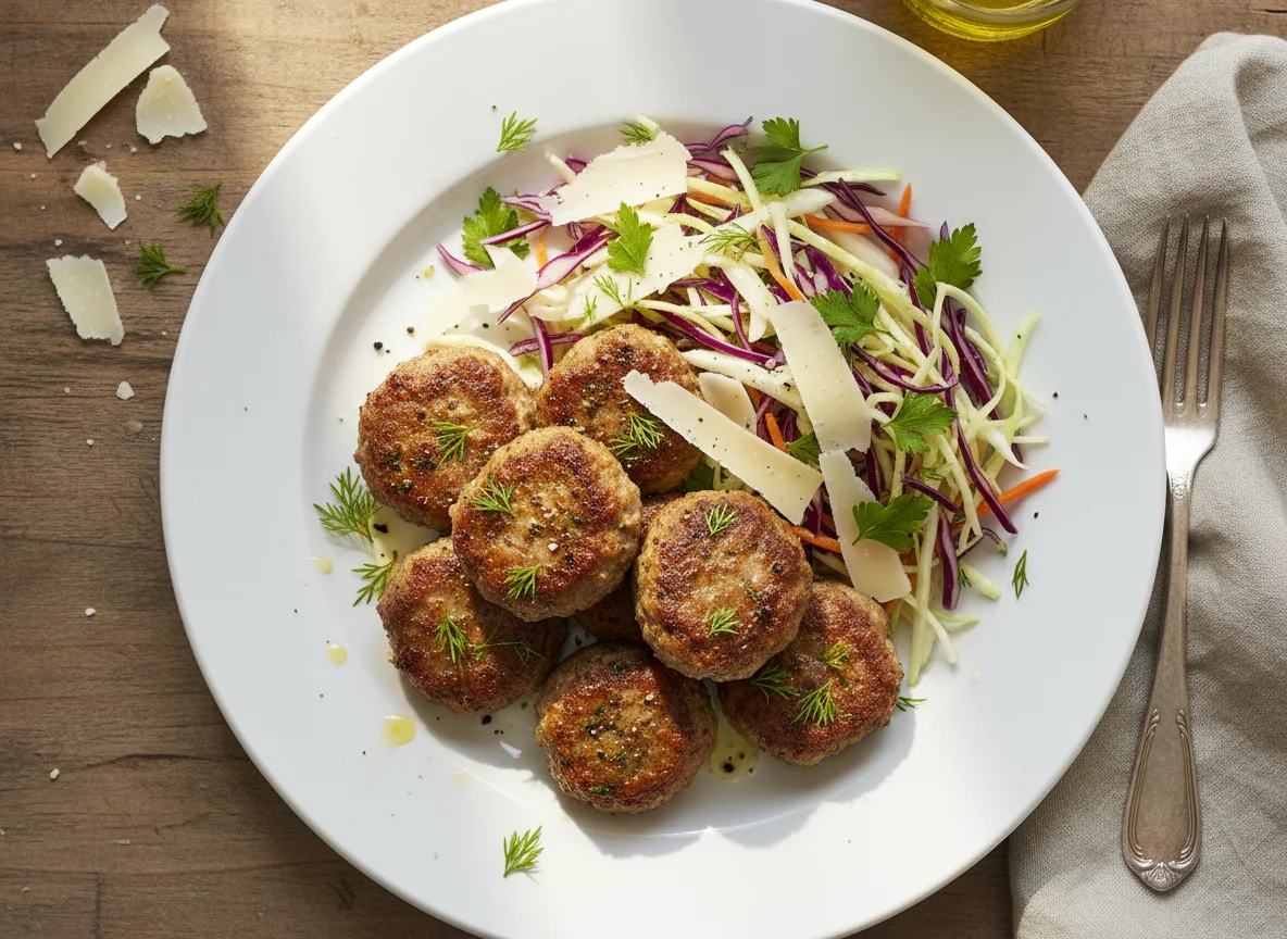 Meatballs with Cabbage Salad and Cheese photo