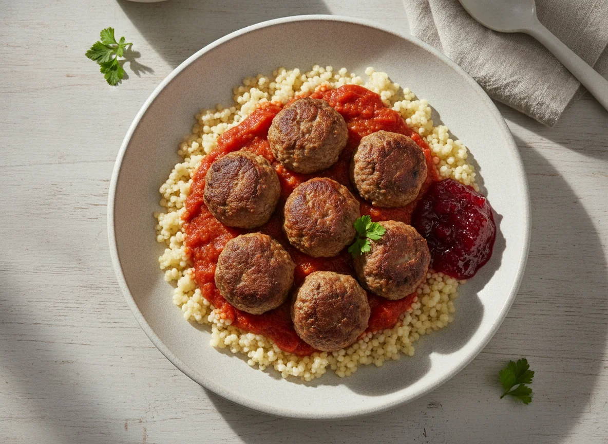 Meatballs with Couscous and Lingonberry Jam photo