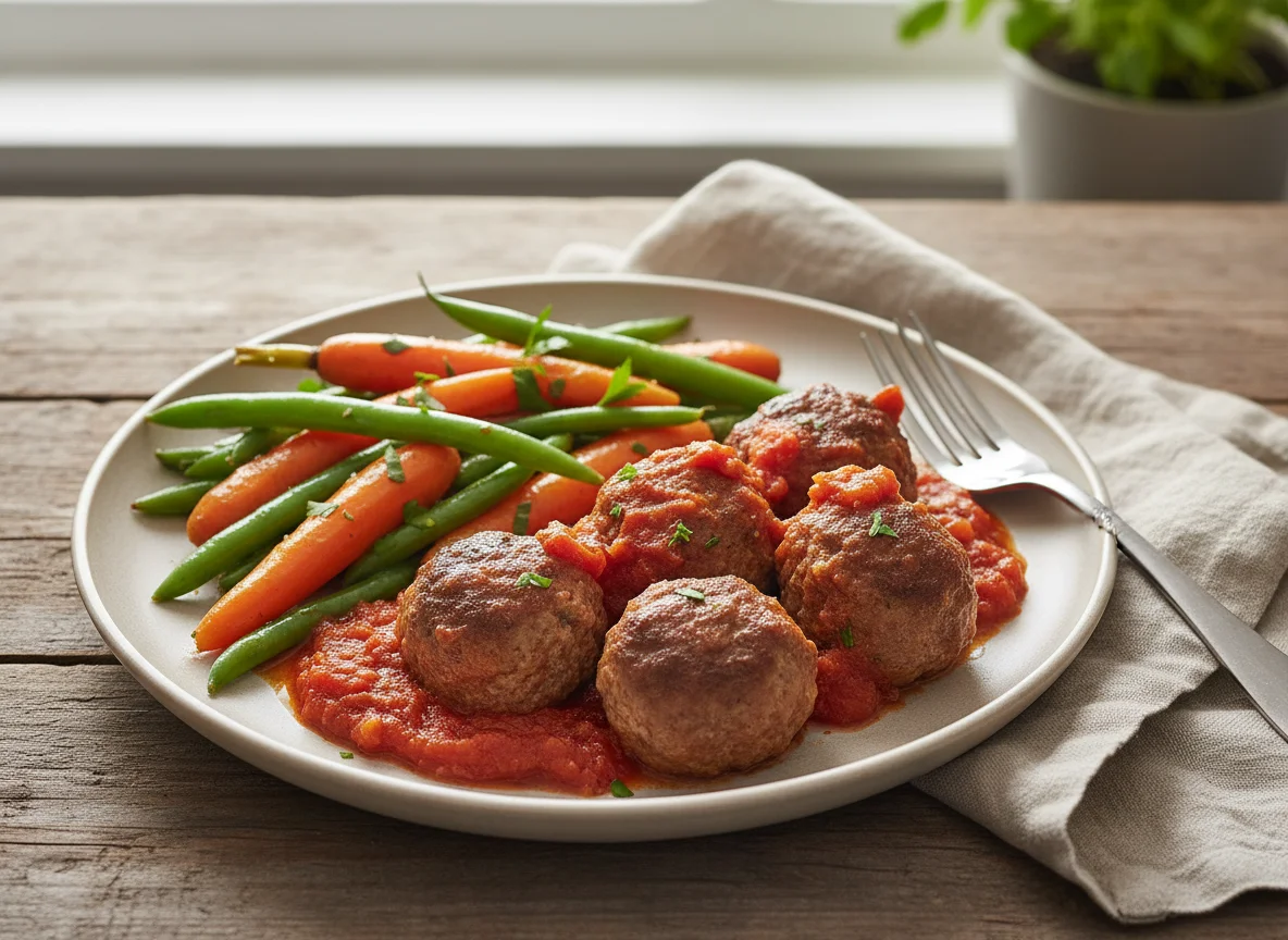 Meatballs with Green Beans and Carrots photo