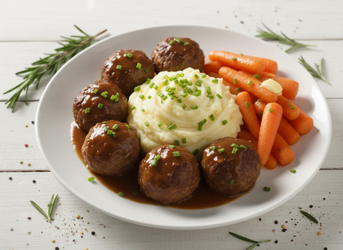Meatballs with Mashed Potatoes and Carrots photo
