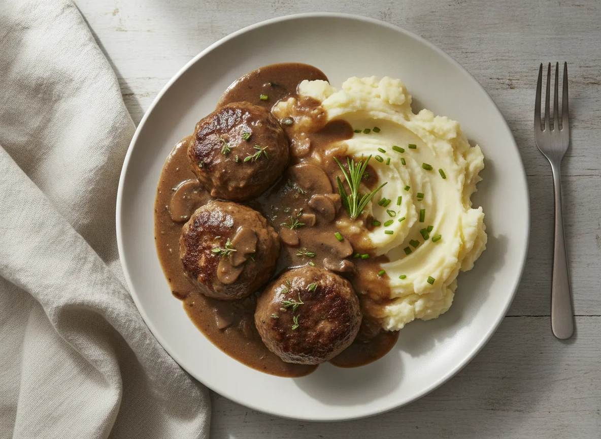 Meatballs with Mashed Potatoes and Gravy photo