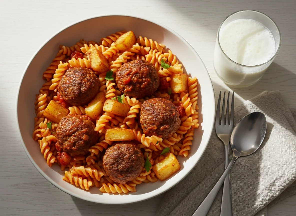 Meatballs with Pasta and Potatoes photo