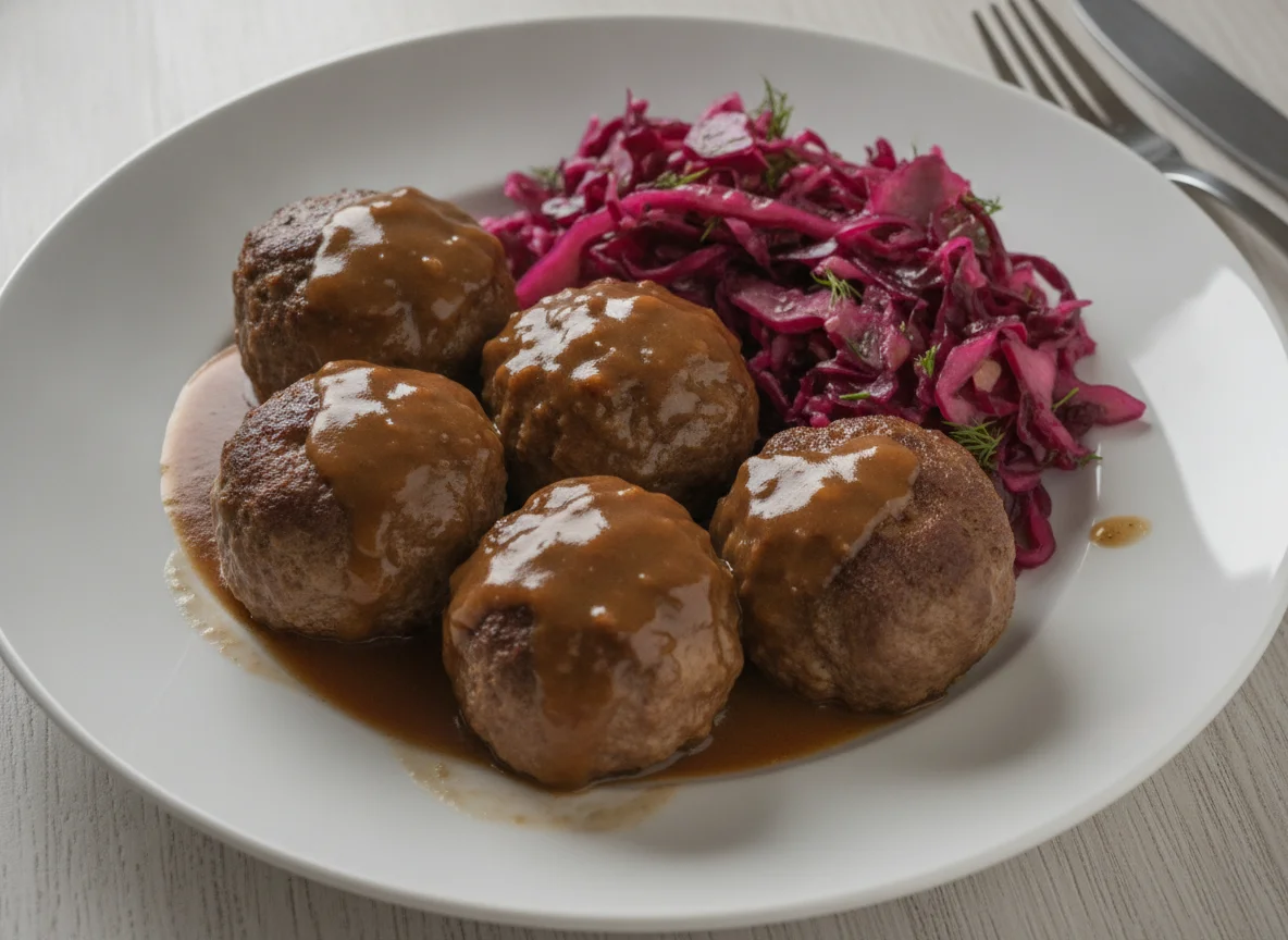 Meatballs with Red Cabbage Salad photo