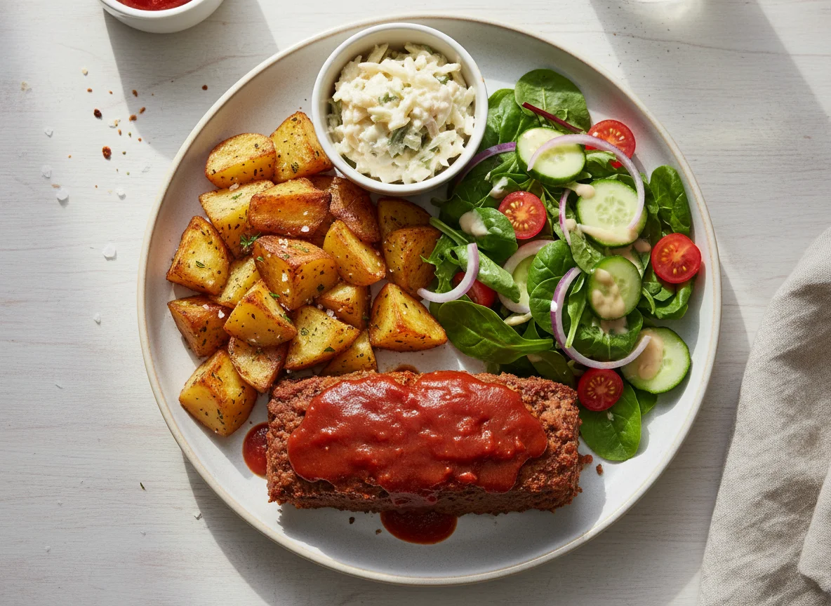 Meatloaf, Roasted Potatoes, and Salad photo