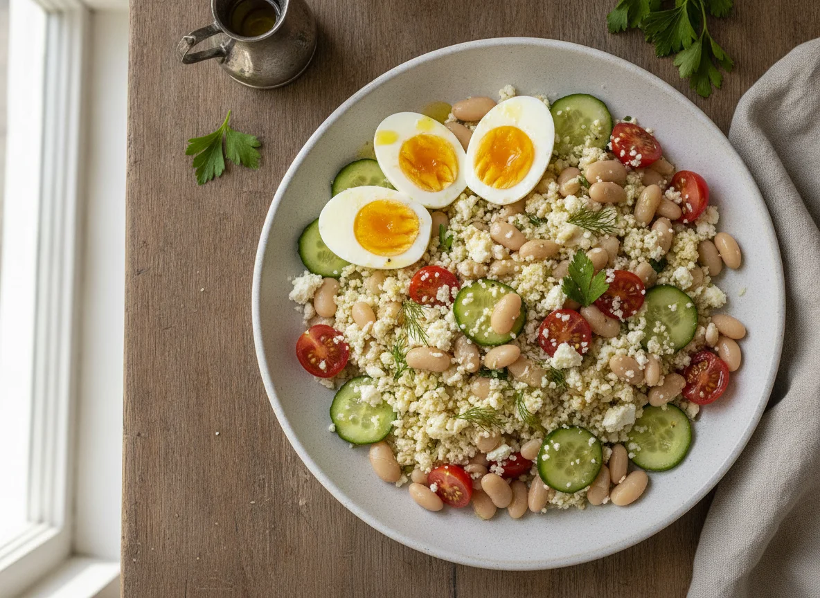 Mediterranean Cauliflower Rice Salad with Hard Boiled Eggs photo