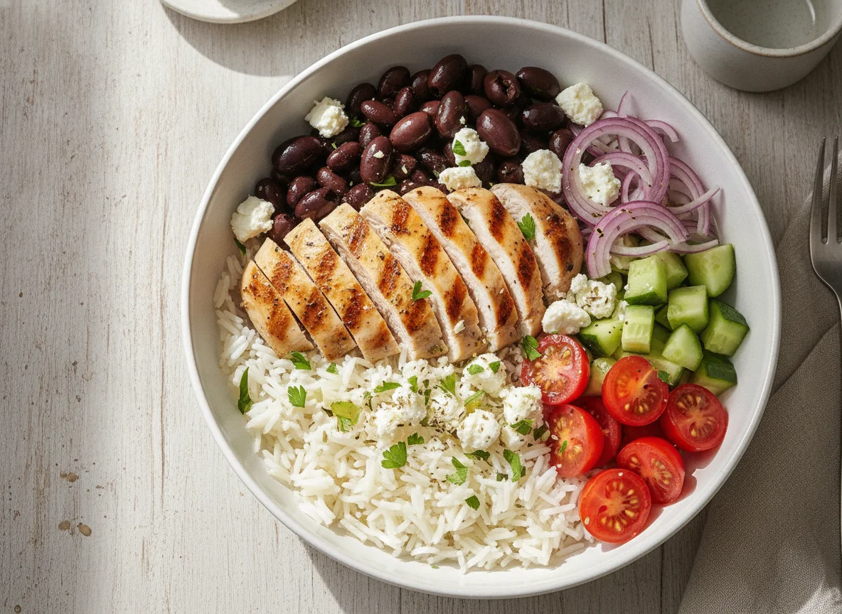 Mediterranean Chicken Bowl with Rice Base photo