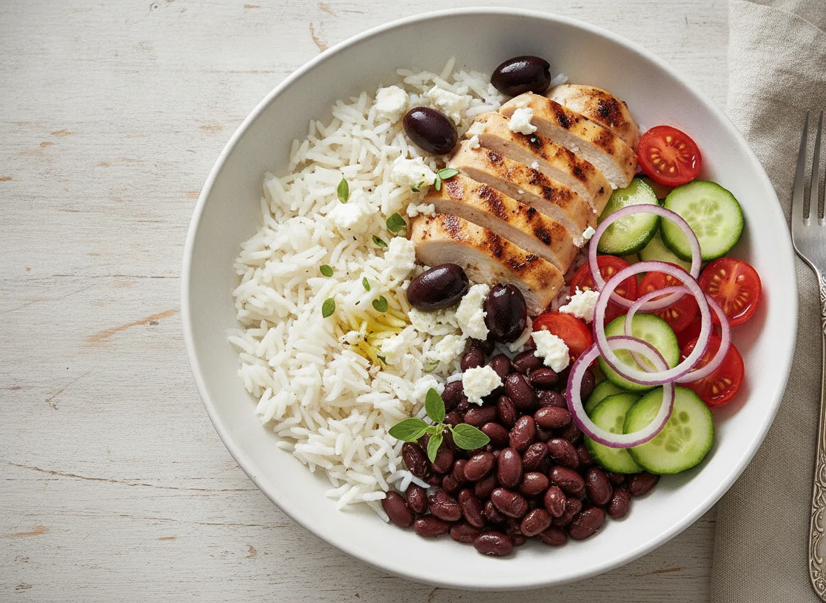 Mediterranean Chicken Bowl with White Rice photo