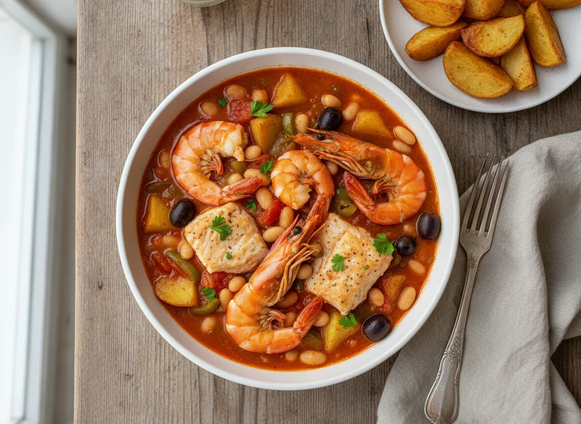 Mediterranean Fish and Prawn Stew with Roasted Potatoes photo