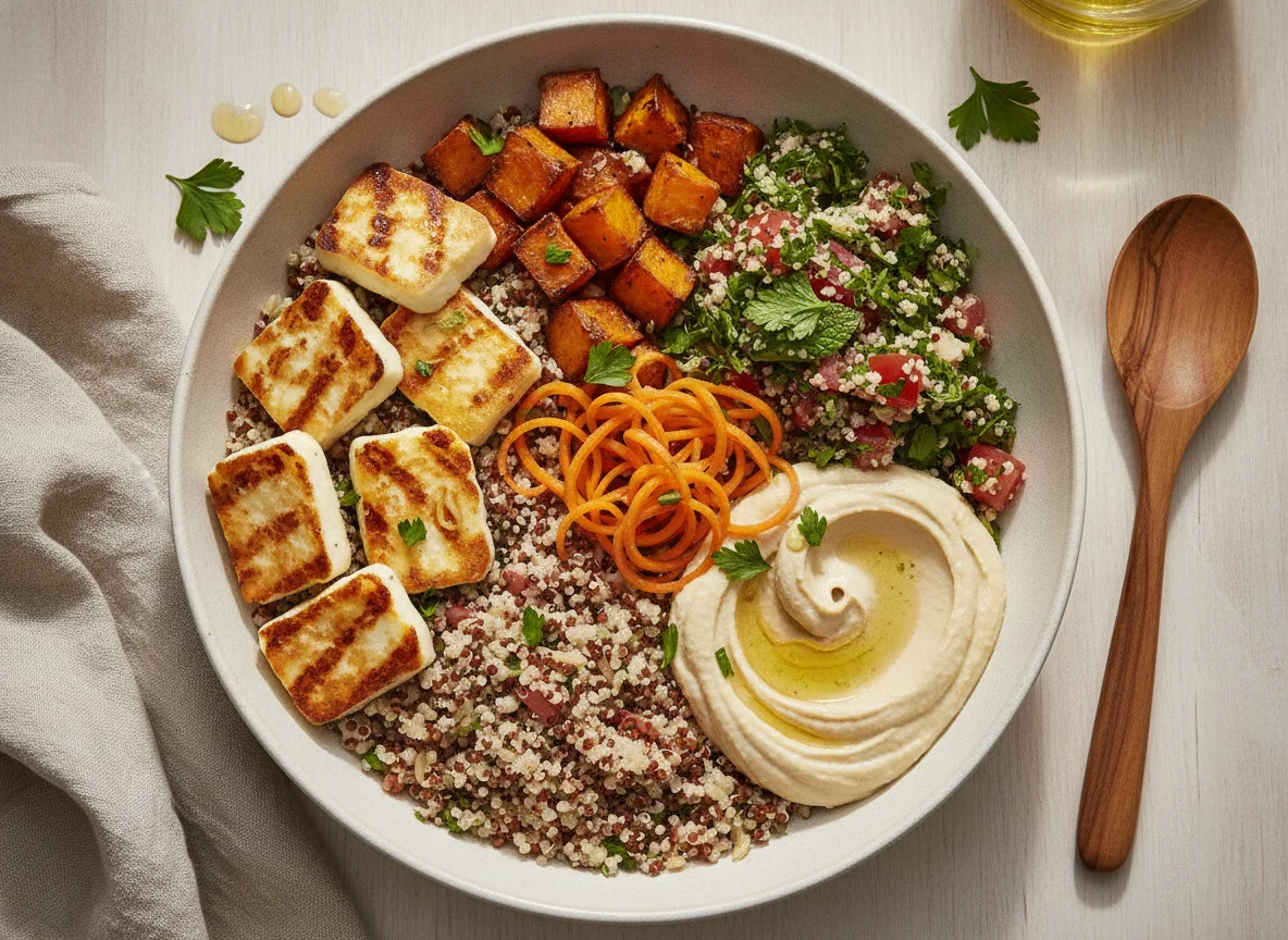 Mediterranean Grain Bowl with Halloumi and Tabbouleh photo