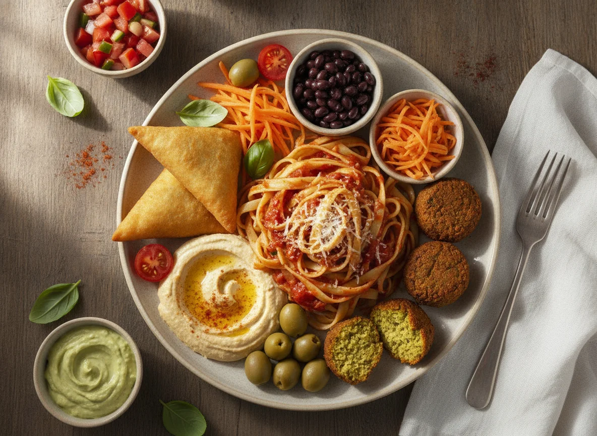 Mediterranean Pasta and Falafel Platter photo