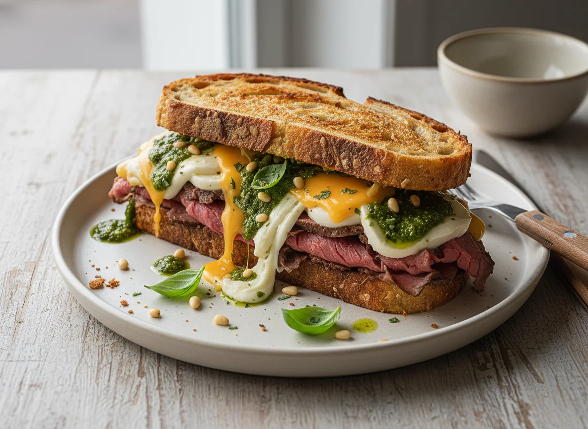 Melted Cheese and Roast Beef Sandwich photo