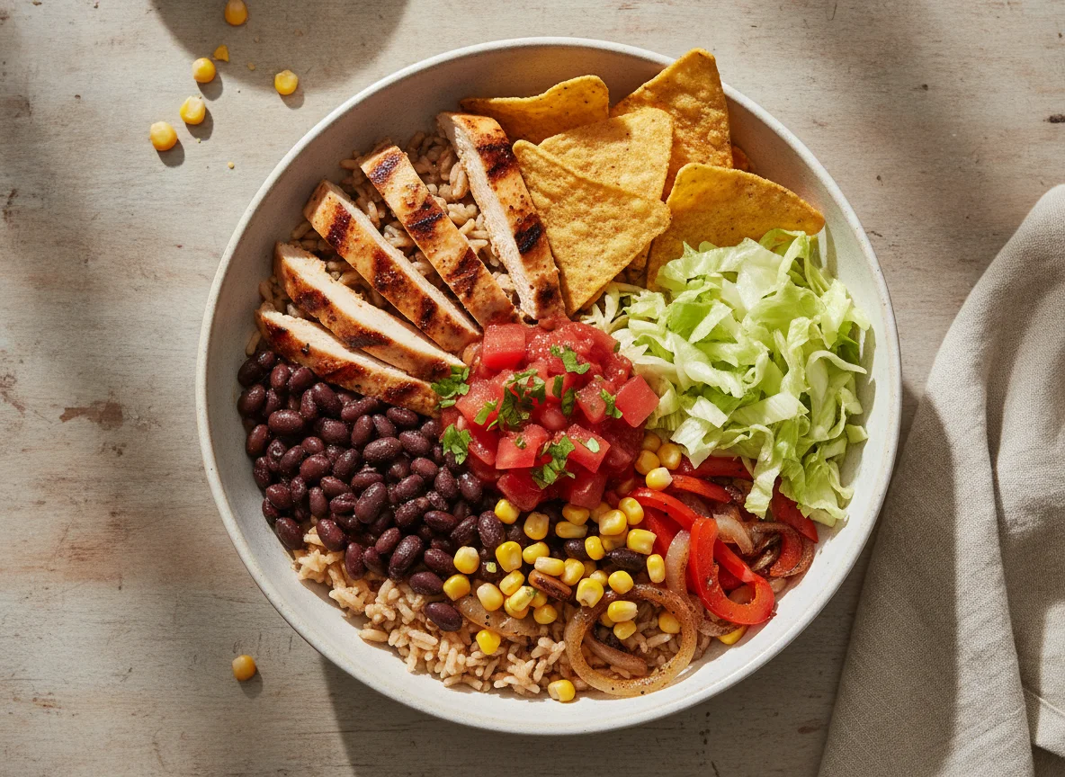 Mexican Burrito Bowl with Tortilla Chips photo