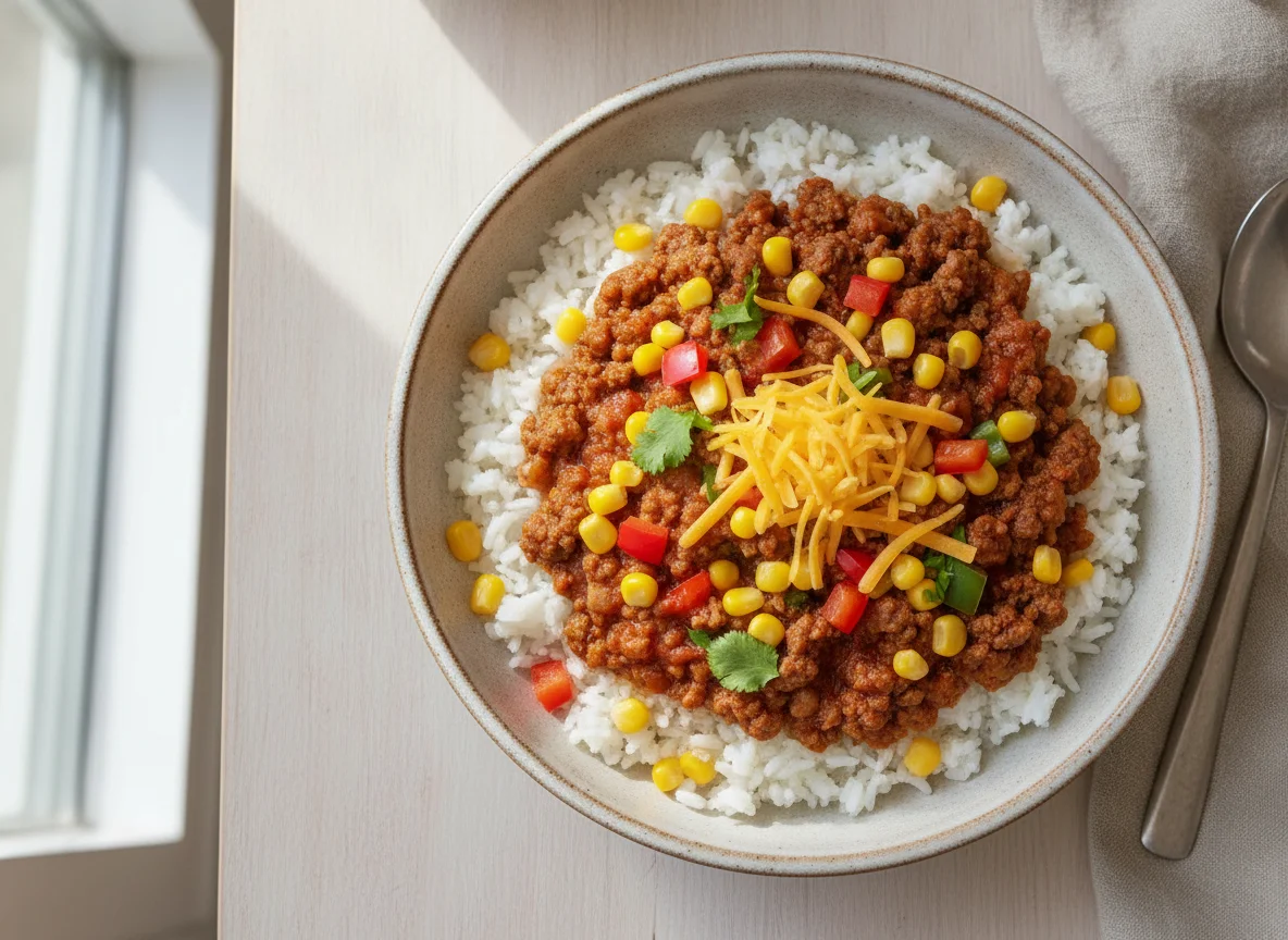 Mexican-style Beef and Rice Bowl photo