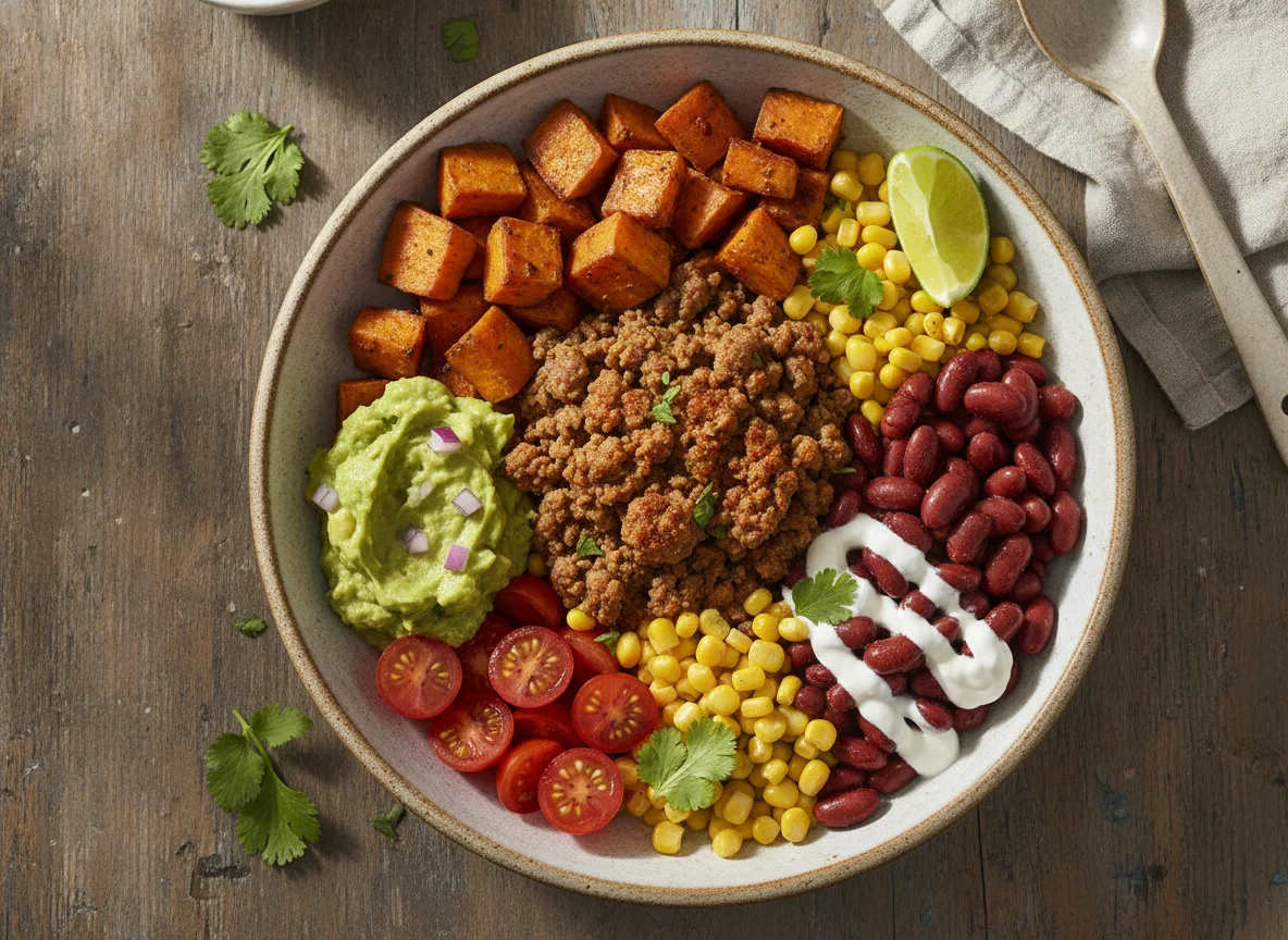Mexican-style Beef and Sweet Potato Bowl photo