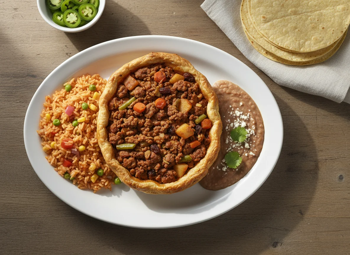 Mexican-style meal with picadillo tart photo