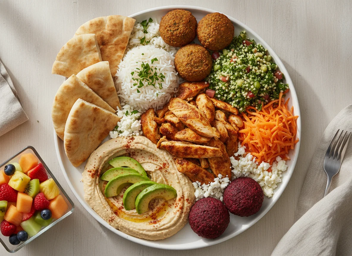 Middle Eastern Platter with Fruit Salad photo
