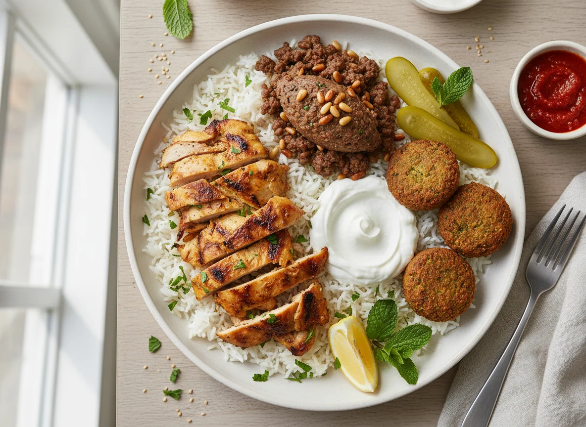 Middle Eastern Platter with Shawarma and Falafel photo