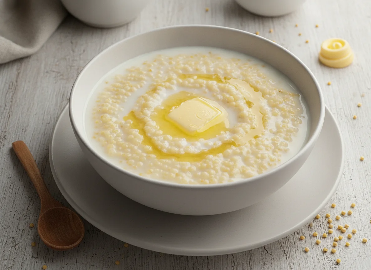 Millet porridge with milk and butter photo