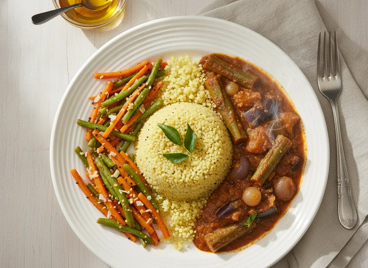 Millet with Sambar and Vegetable Stir-fry photo