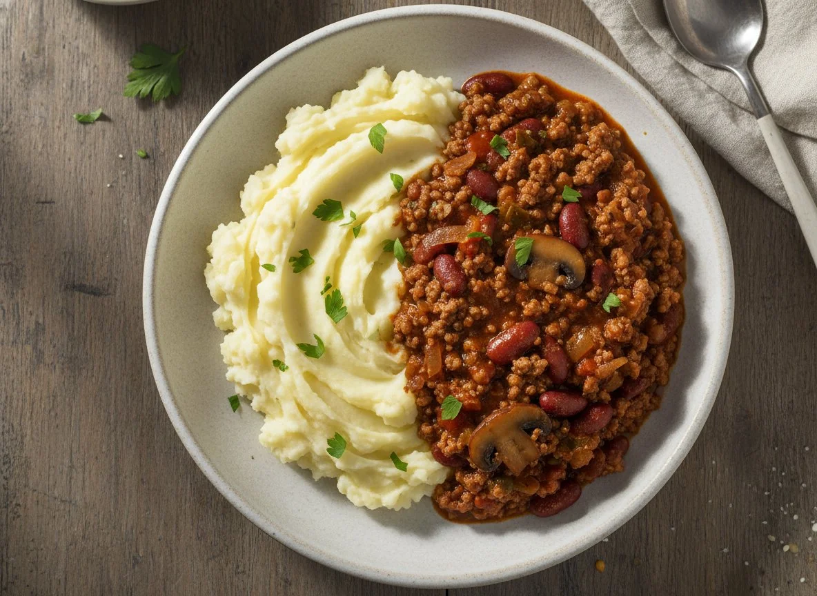 Mince and Bean Stew with Mashed Potatoes photo