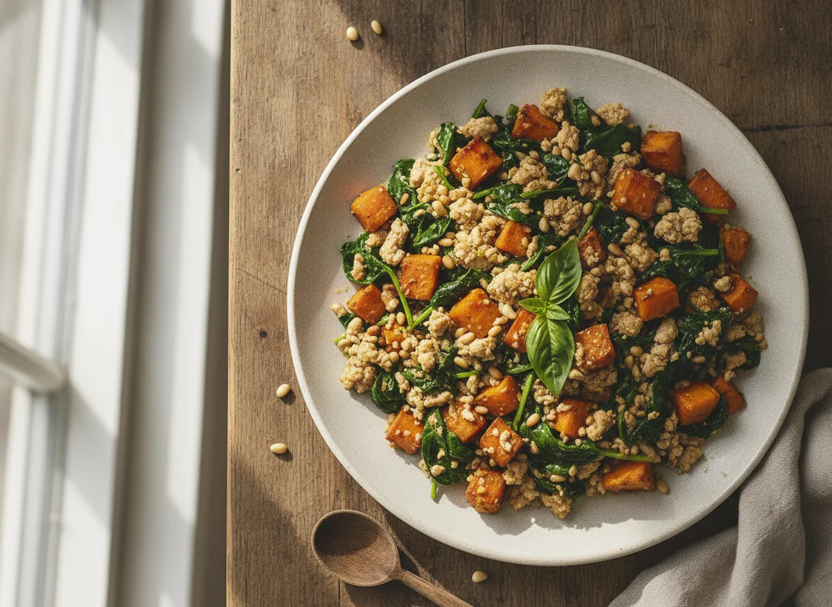 Minced Chicken with Spinach and Sweet Potato photo