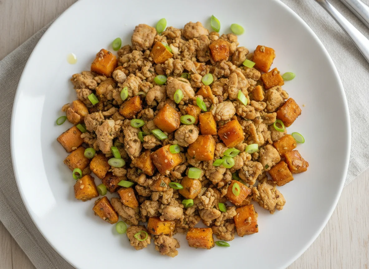 Minced Chicken with Sweet Potato and Scallions photo