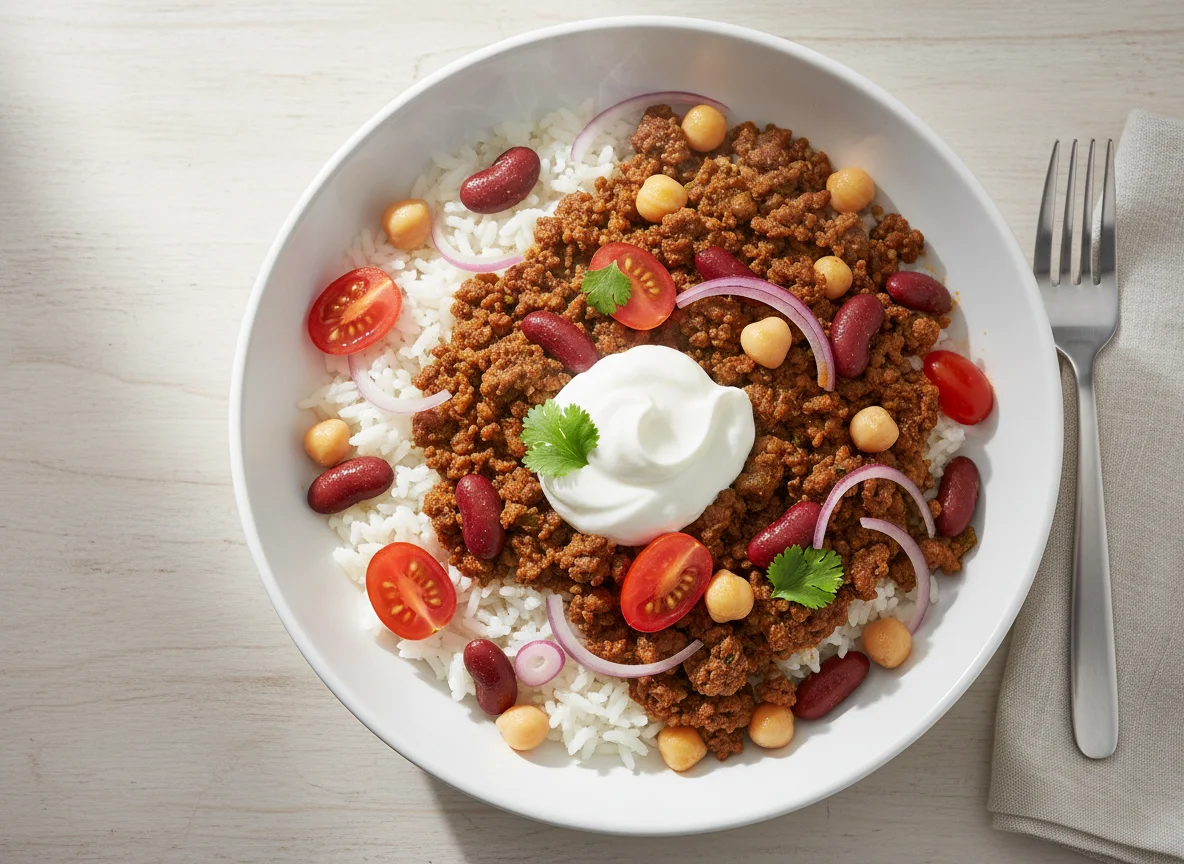 Minced Meat and Bean Rice Bowl photo