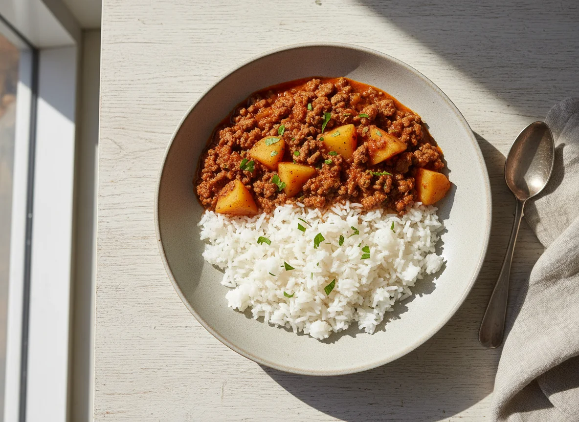 Minced Meat and Potato Stew with Rice photo
