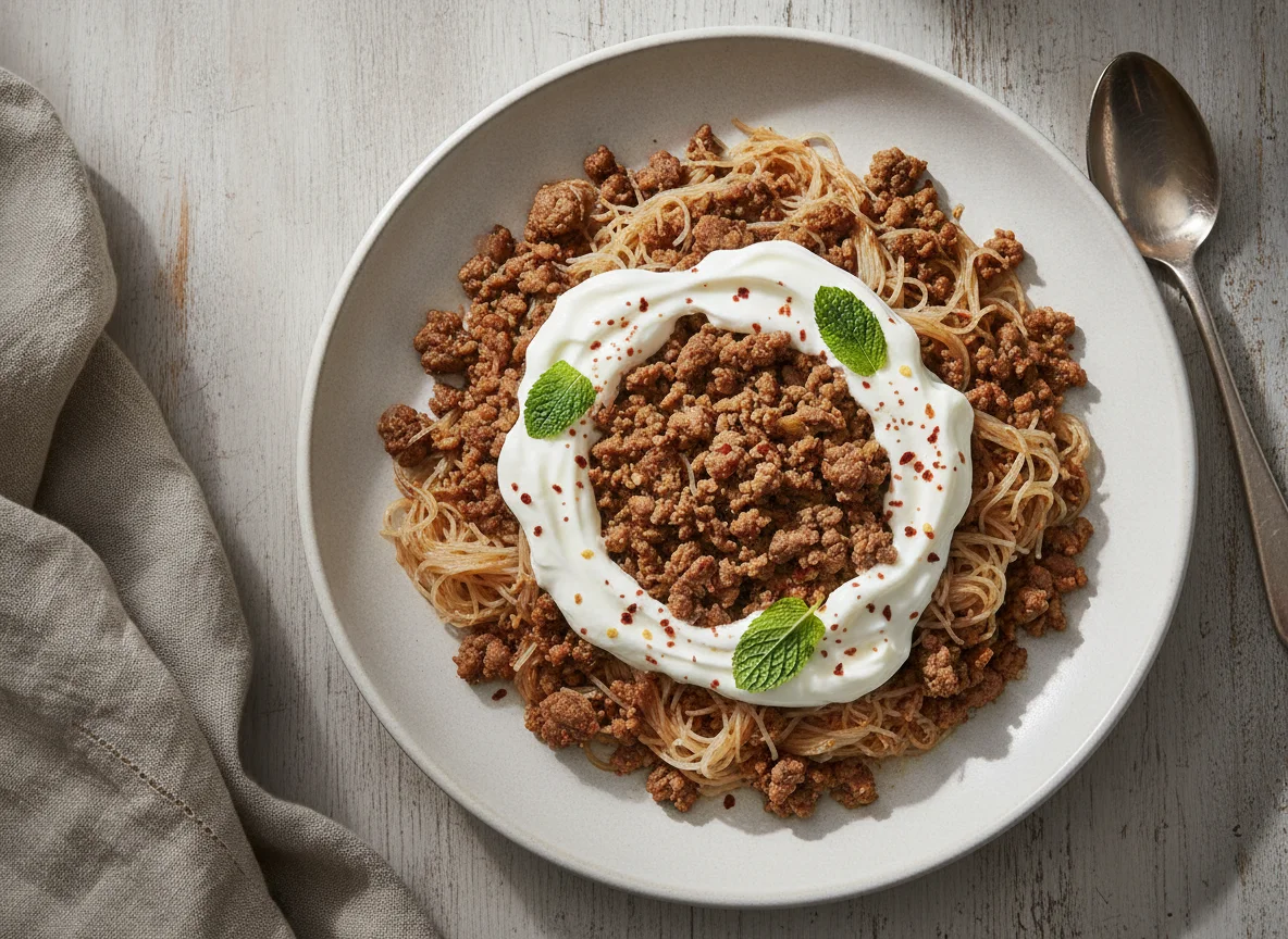 Minced Meat and Vermicelli with Yogurt photo