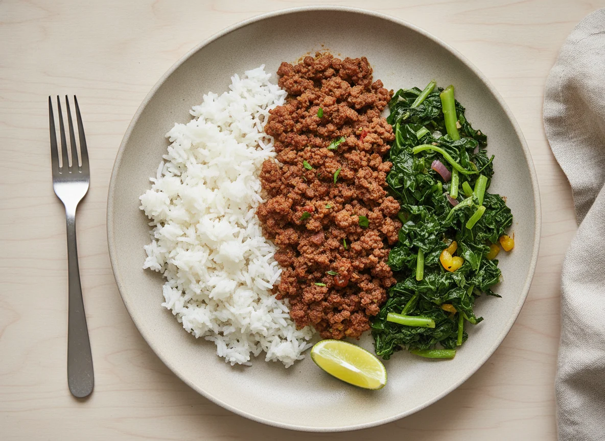 Minced Meat, Rice, and Sukuma Wiki photo