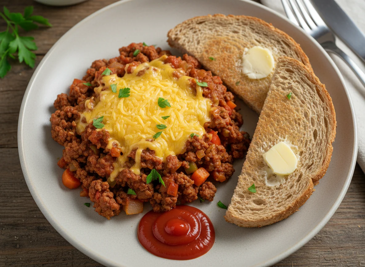 Minced Meat with Cheese and Bread photo