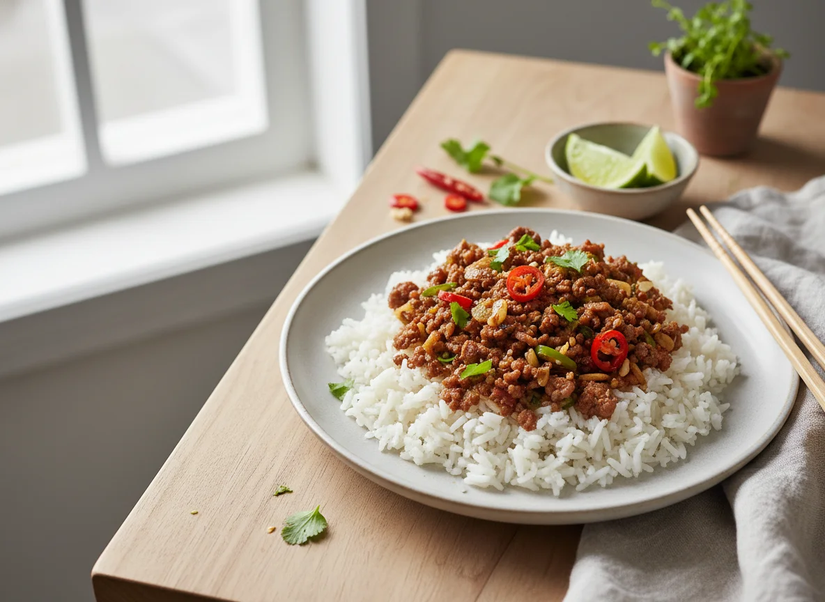 Minced Meat with Chili and Rice photo