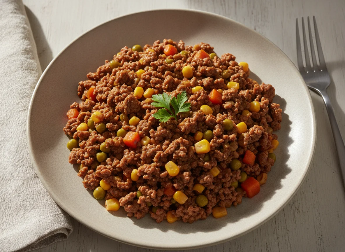 Minced meat with mixed vegetables photo