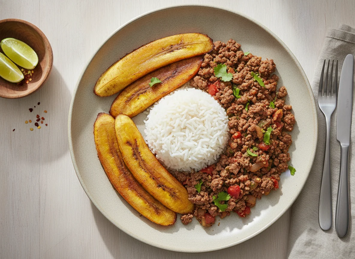 Minced Meat with Rice and Plantain photo