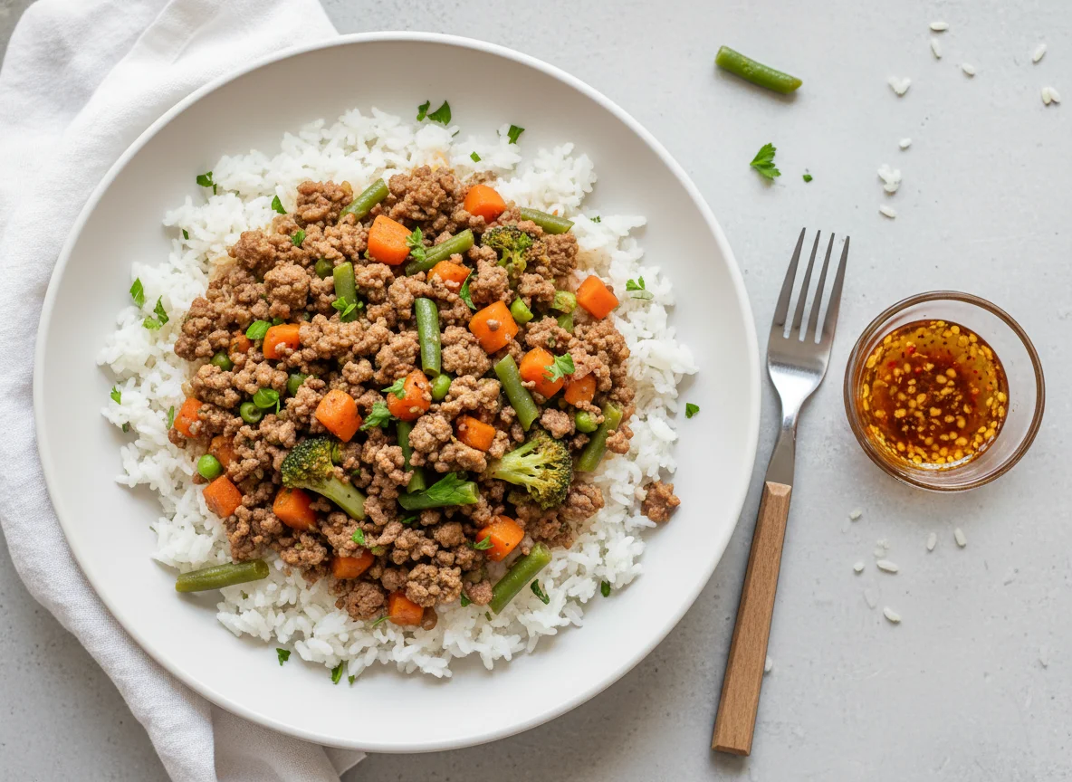 Minced Meat with Vegetables and Rice photo