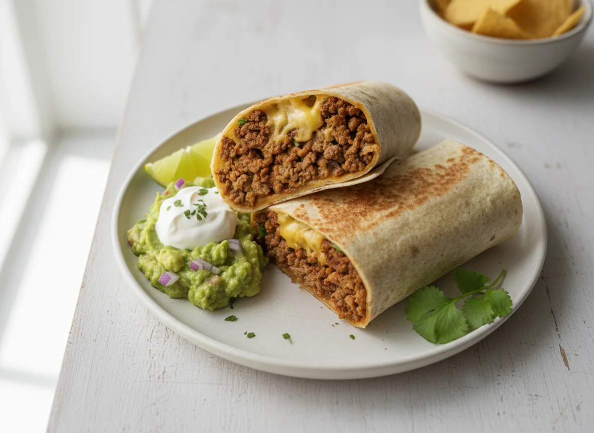 Minced Meat Wrap with Guacamole and Sour Cream photo