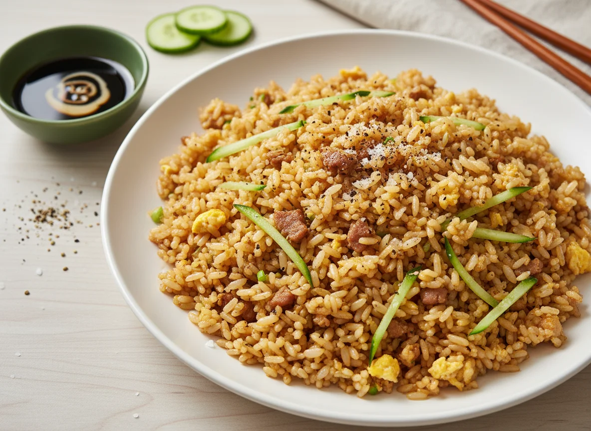 Minced Pork, Cucumber and Egg Fried Rice photo