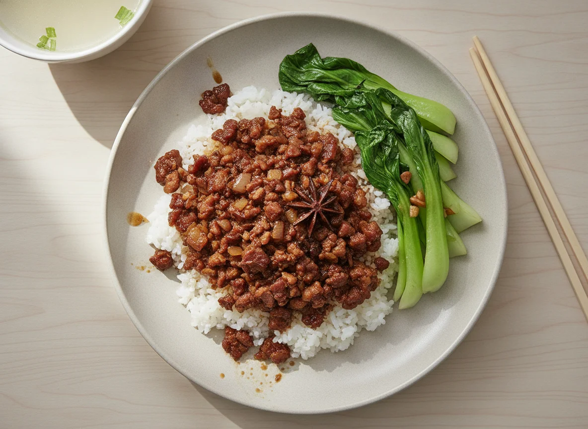 Minced Pork with Rice and Bok Choy photo