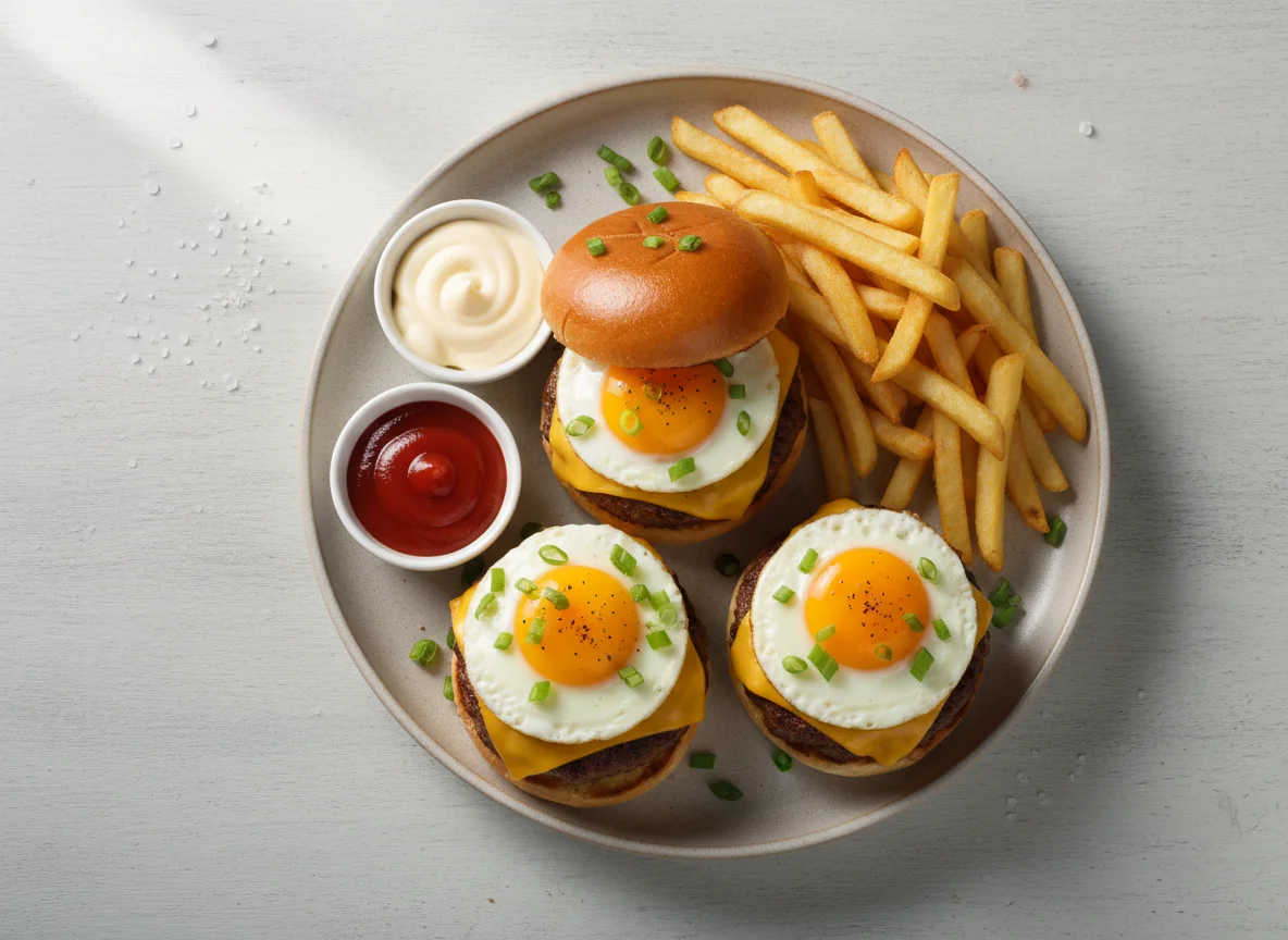 Mini Burgers with Fries and Egg photo