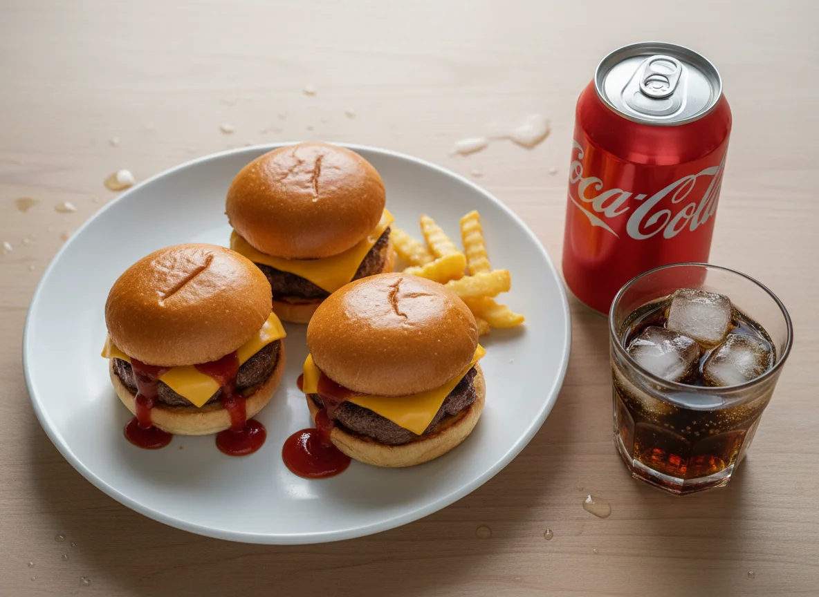 Mini Burgers with Ketchup and Coca-Cola photo