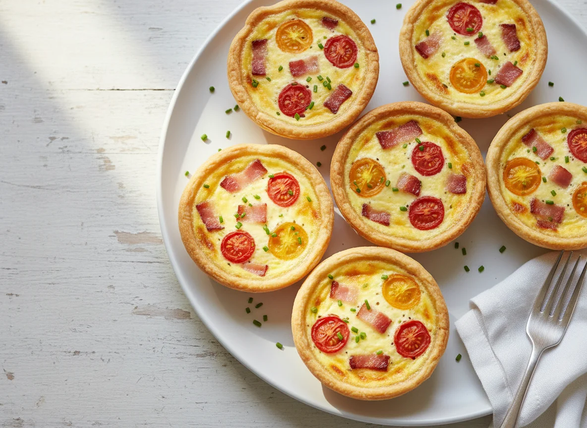 Mini Quiche with Bacon and Cherry Tomatoes photo