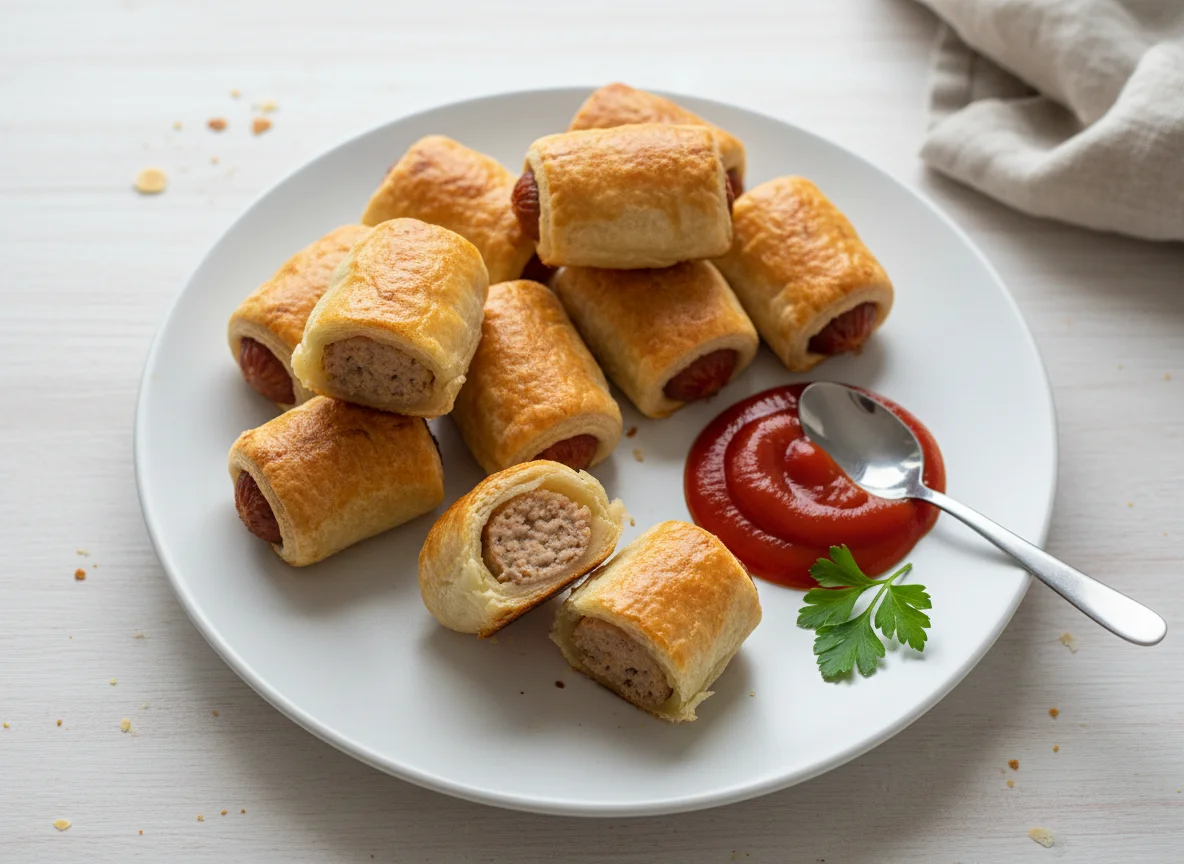 Mini Sausage Rolls with Ketchup photo
