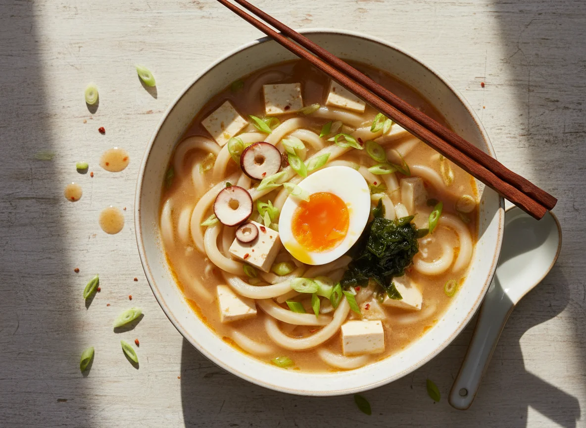 Miso Noodle Soup with Tofu and Egg photo