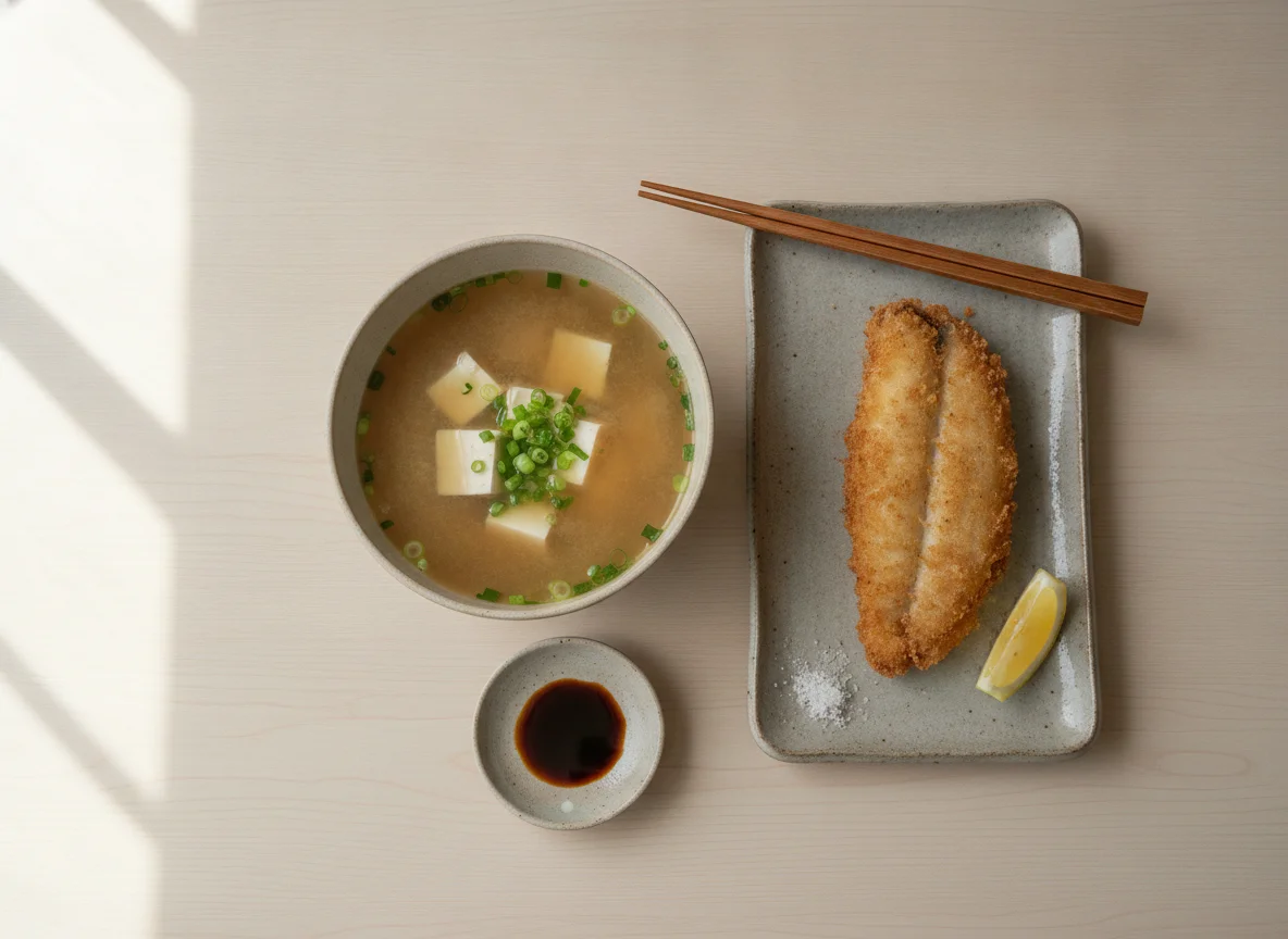 Miso Soup and Fried Fish photo