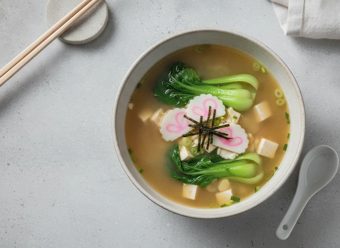 Miso Soup with Fish Cakes and Greens photo