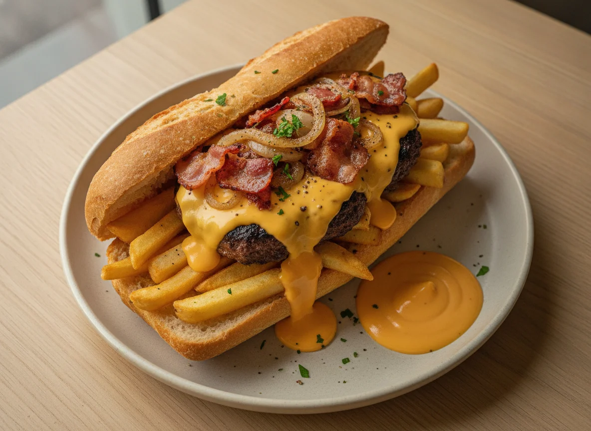 Mitraillette with Burger and Cheddar Sauce photo